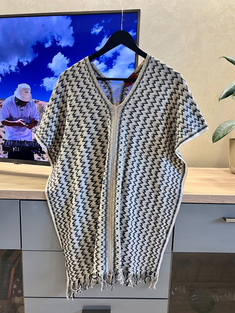 Missoni Italy Knit Multicolor ZigZag Poncho One Size