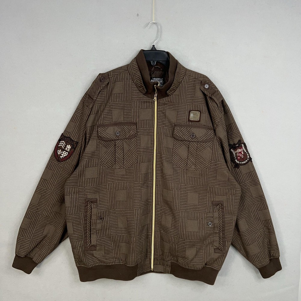 RAWBLUE Jacket Mens 3XL Full Zip Bomber Geometric Crest Patch Military Epaulet