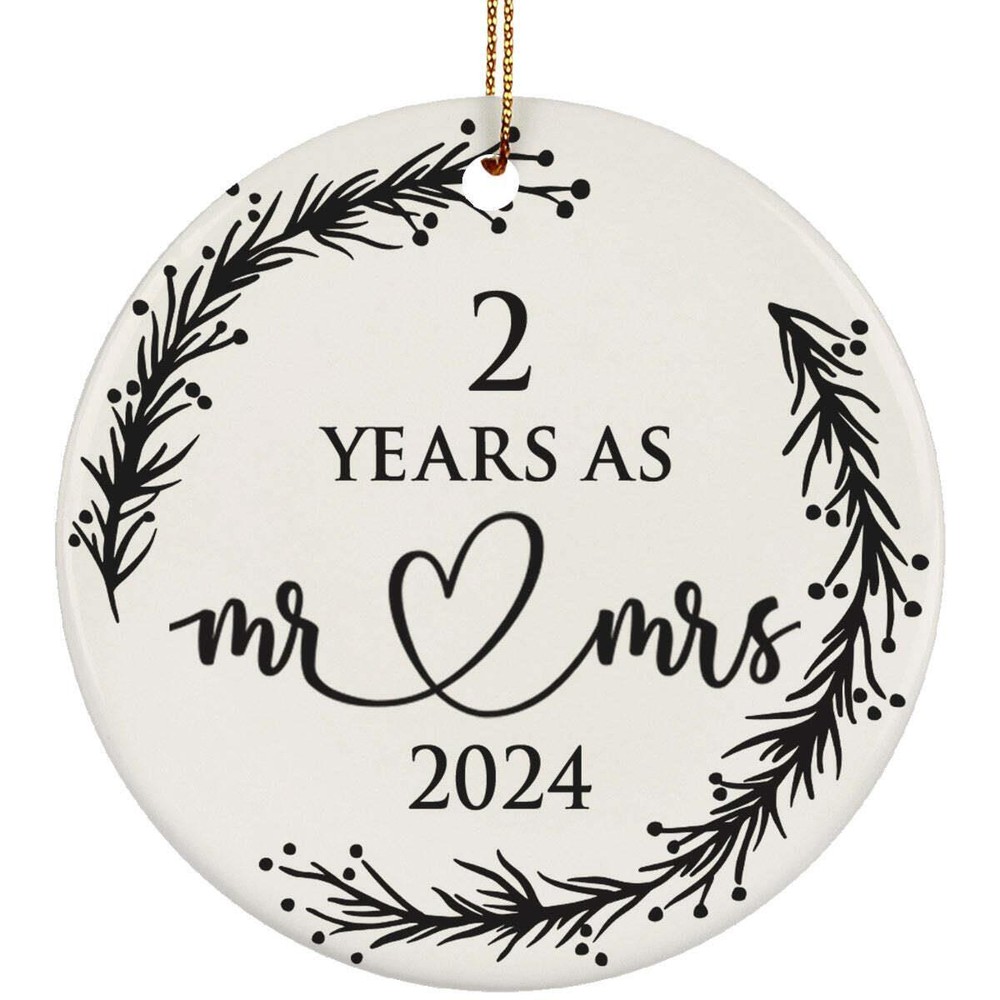 2 Years As Mr   Mrs 2nd Weeding Anniversary Ornament Flower Wreath Xmas Gifts