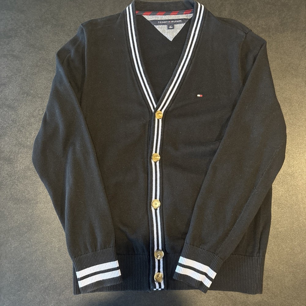 Tommy Hilfiger Black & White Cable Knit Button Cardigan Size S