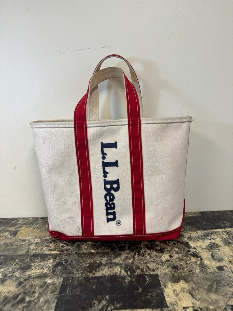 Vintage 80s LL Bean Large Red Boat & Tote Canvas Bag with Maine Logo