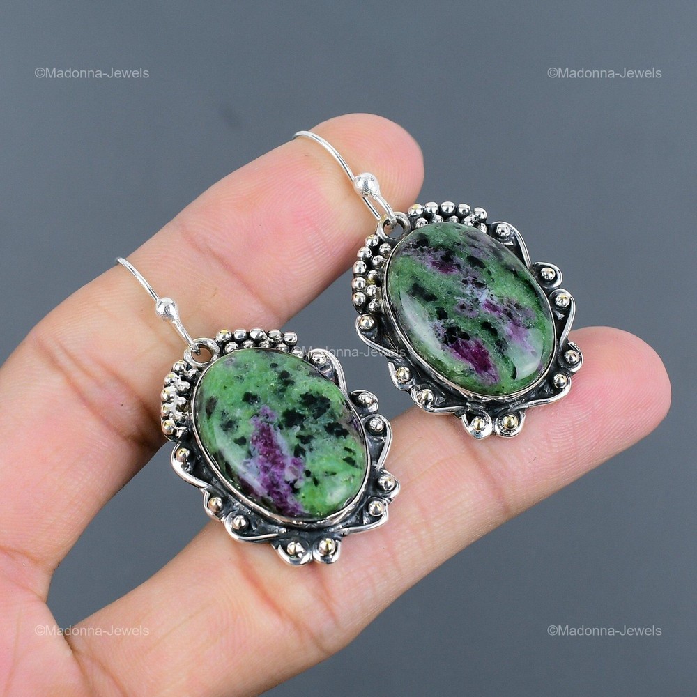 Ruby Zoisite Sterling Silver Dangle Earrings - Mother's Day Sale-image
