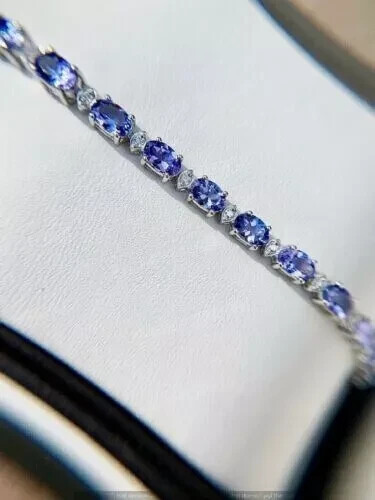 10CT Oval Lab-Grown Tanzanite Tennis Bracelet in 14K White Gold Plated 7
