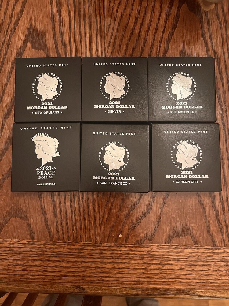6 Coin set - 2021 Morgan & Peace Silver Dollar $1 OGP & COA - (P D S O CC Peace)