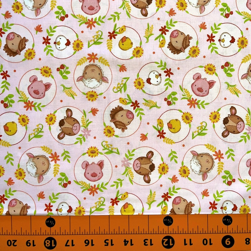Farm Babies Animal Portrait Pink Fabric by Fabric Traditions - 1 Yard
