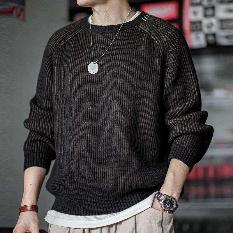 Retro American Style Mens Long Sleeve Knitted Knitwear Sweater Short Pullover sz