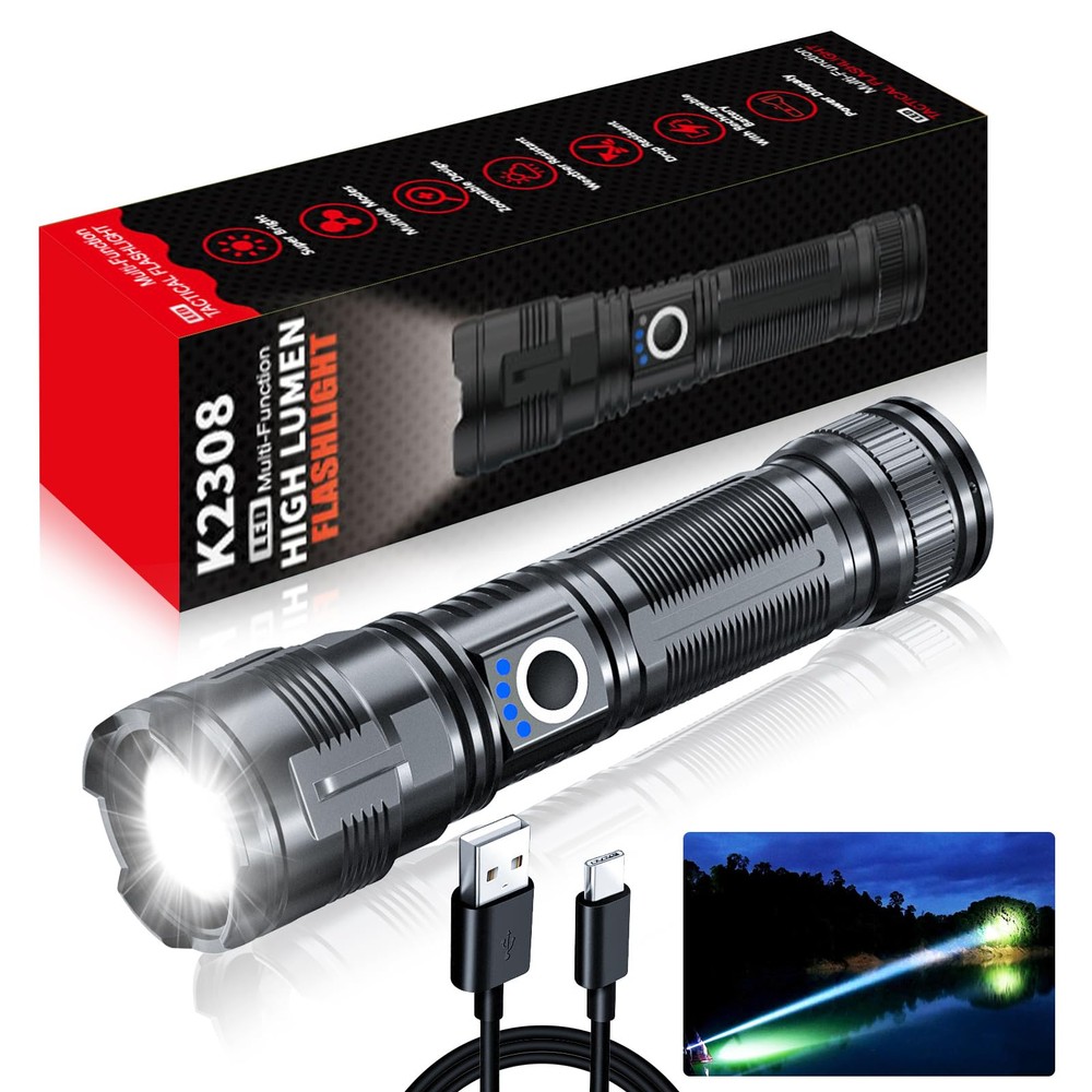 Super Bright USB-C Rechargeable LED Flashlight with High Lumens