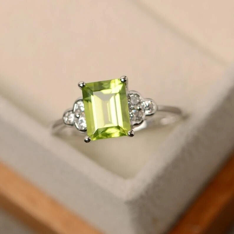 2.00 Ct Natural Peridot & Diamond Valentine's Day Ring 14K Real White Gold Solid