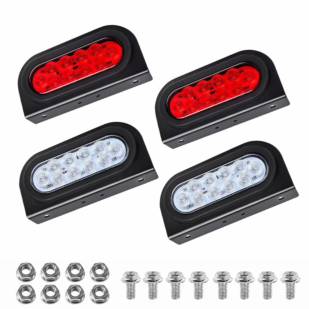 4X 6 Inch Oval White Red 10 LED Trailer Brake Tail Light with Grommet Bracket