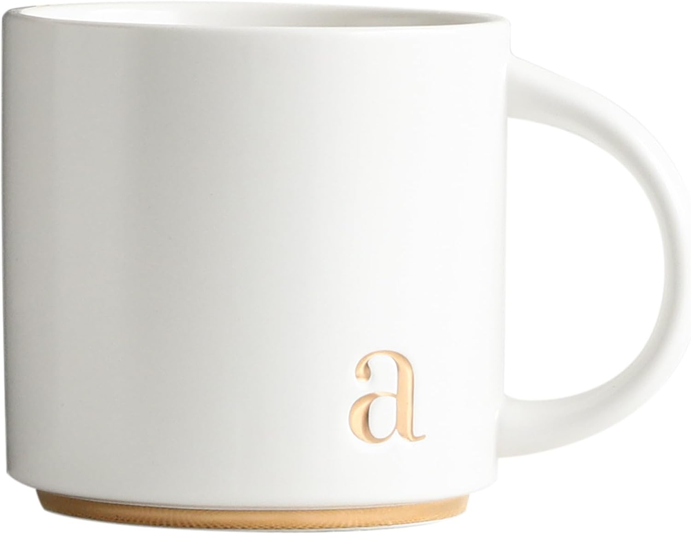 - Monogram Ceramic Mugs, 15 Oz Golden Initial Coffee Cups, Elegant Alphabet Tea
