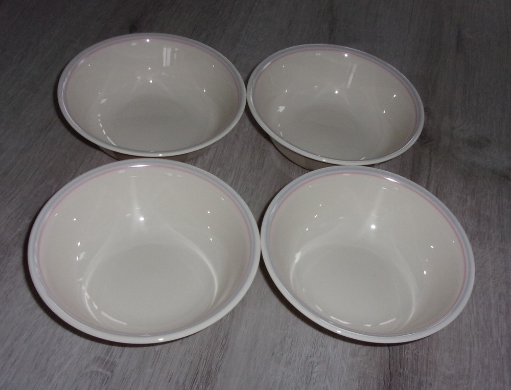 4 Corelle Corning English Breakfast Cereal Bowls Pink Blue Stripes