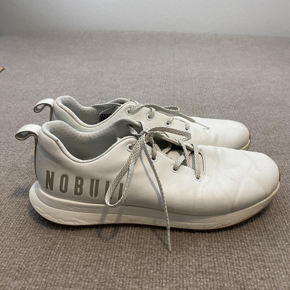 NOBULL Shoes Mens Size 12 White Leather Low Top Training Gym Sneakers Athletic
