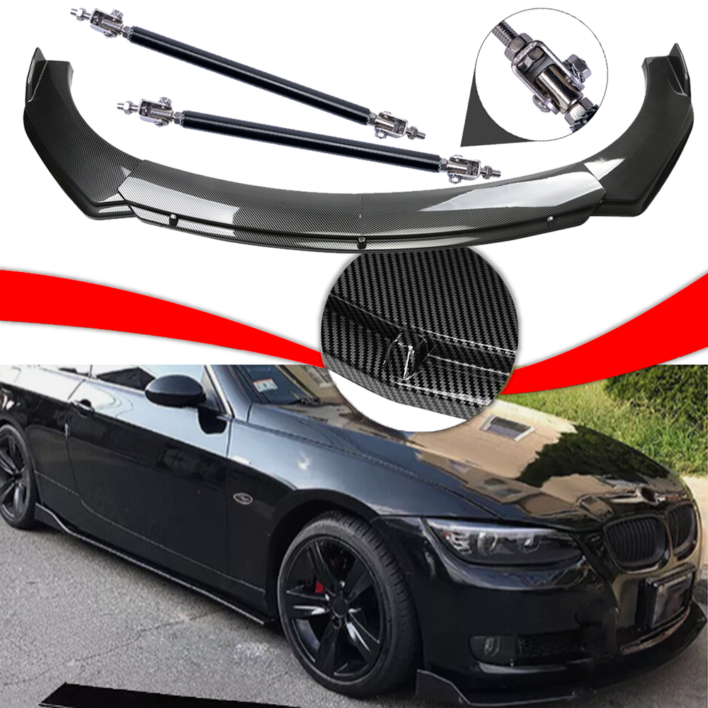 For BMW 1-6 Series Carbon Fiber Style Front Bumper Lip Spoiler Strut Rods