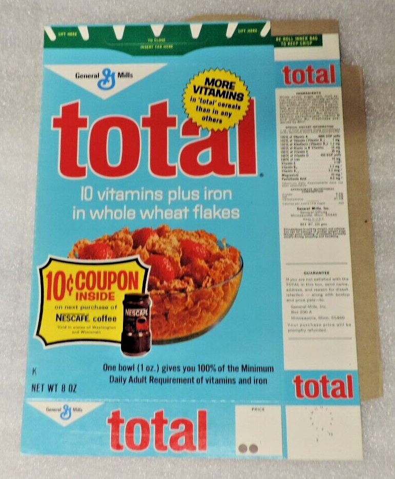 General Mills Total Cereal Box File Flat Series 69 Nescafe Coffee Coupon 1972-image