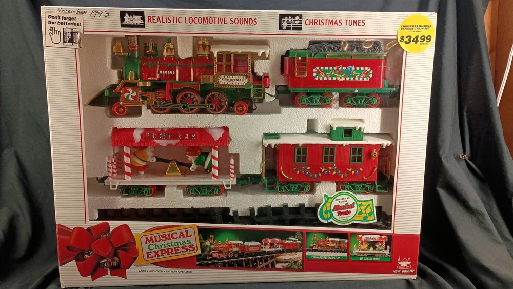 Vintage Musical Christmas Express Train Locomotive Sounds Music New Bright WORKS