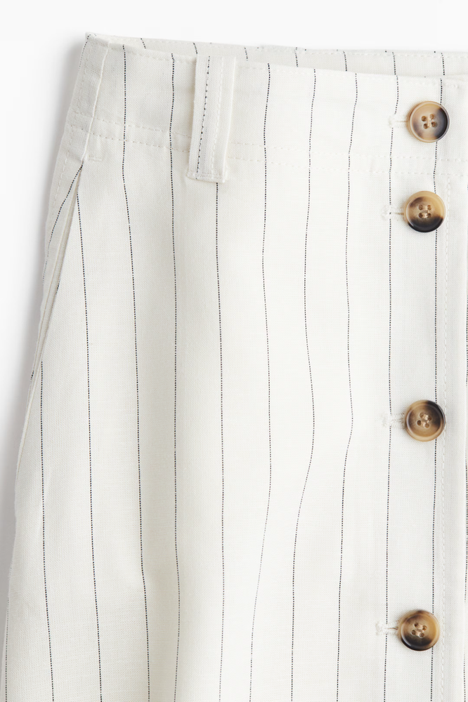Linen-Blend Skirt H&M front buttons Cream with stripes NWTS SIZE 10 SOLD OUT