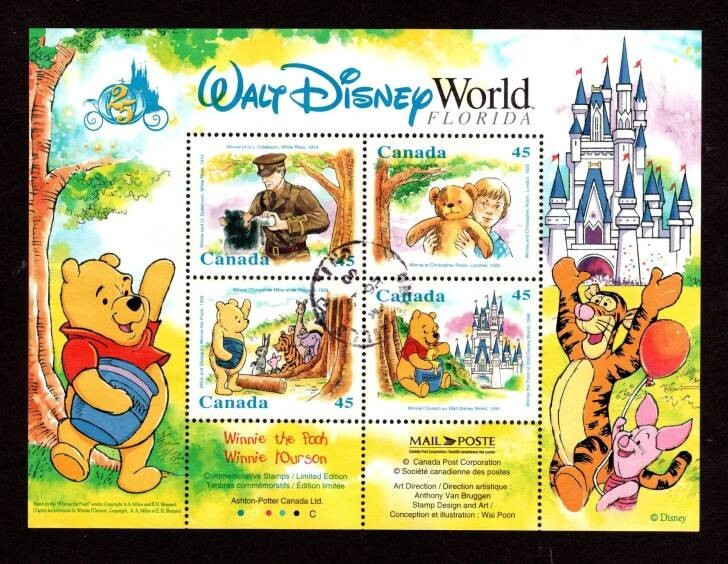 Canada sc# 1621b Winnie the Pooh Souvenir Sheet ~ Walt Disney ~ Used