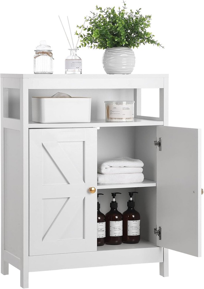 White Bathroom Storage Cabinet with Doors and Drawers for Floors