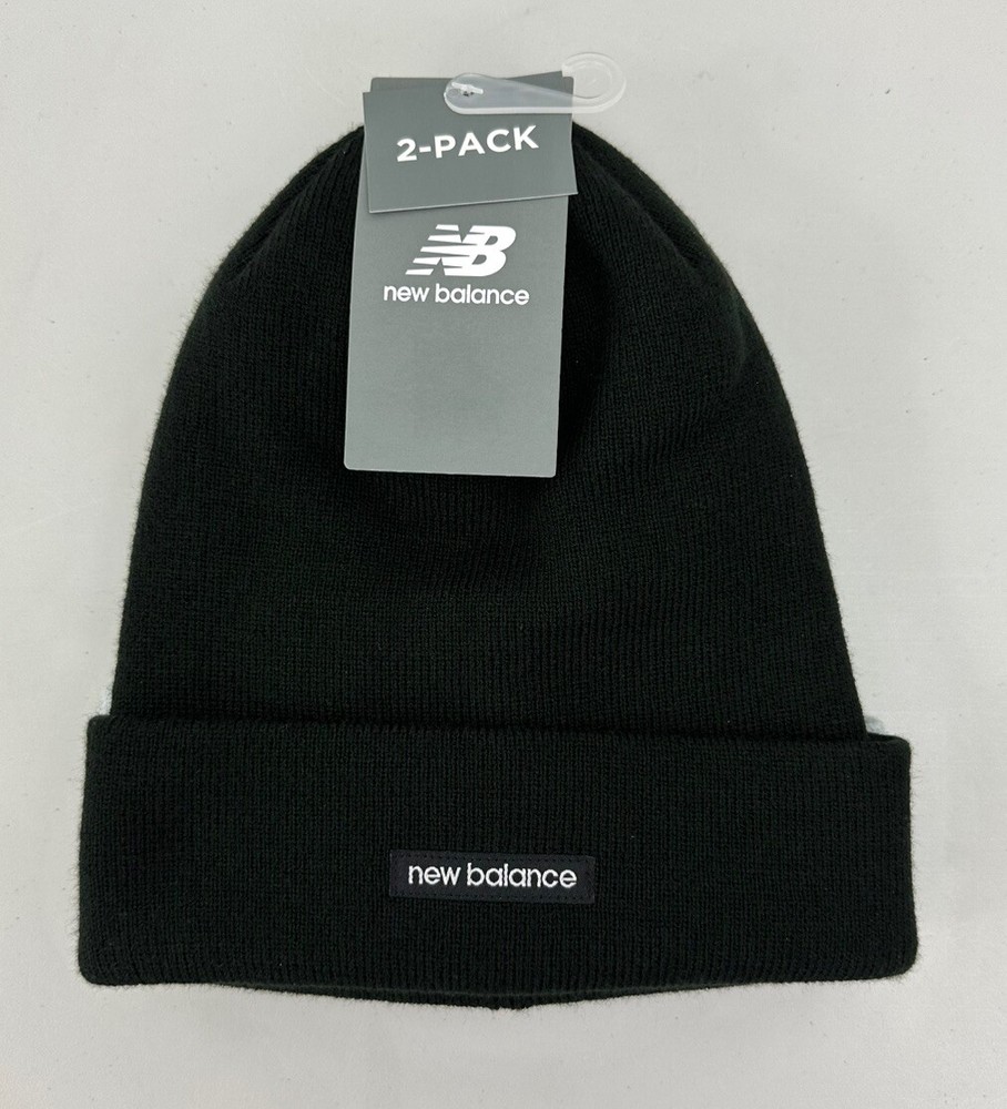 New Balance Unisex Knit Beanies with Cuff 2-Pack Solid Black & Solid Grey OSFM