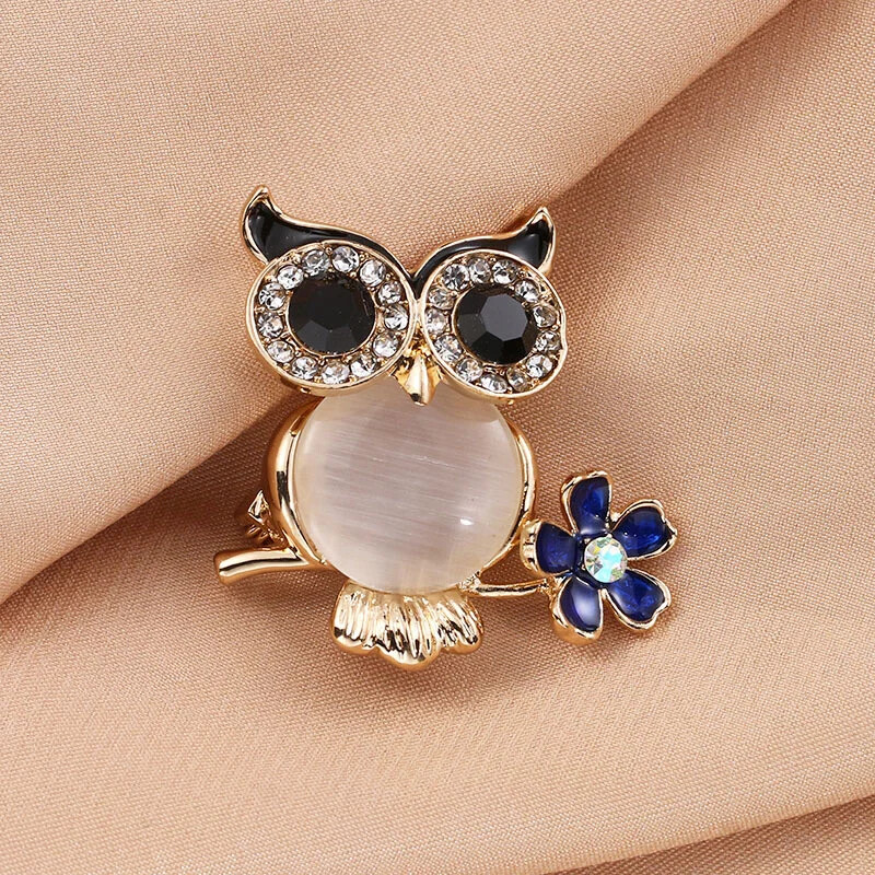 Retro Creative Simple Owl Brooch Fashion Men Collar Pin Pearl Rhinestone Brooch