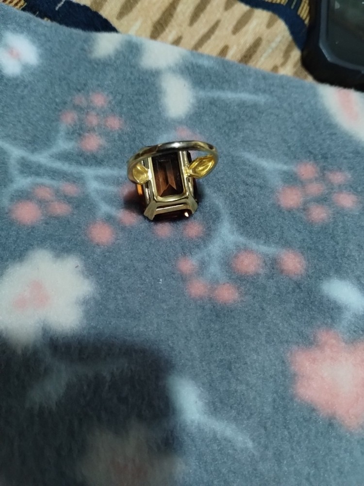 Park Lane Gold Tone Ring Size 8 Pendant Set Brown Faceted Glass