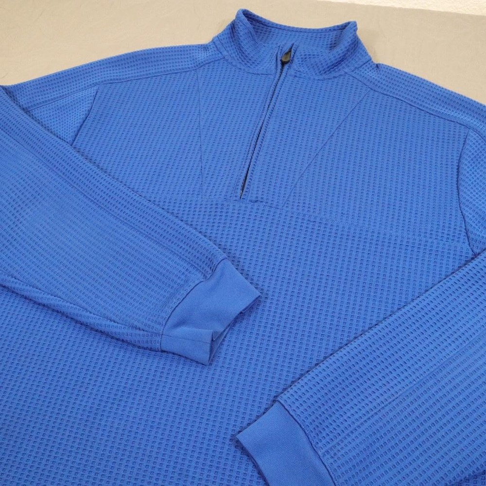 Straight Down 1/4 Zip Pullover Men Medium Blue Waffle Grid Golf Performance Mock