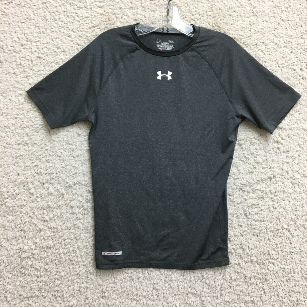 Under Armour Shirt Large Adult Gray Compression Heatgear Short Sleeve Mens L