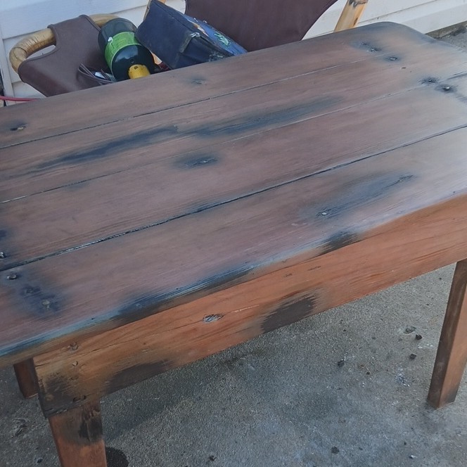 Rustic Rectangular Wood Dining Table, Brown Black, Matt Finish, Medium Tone