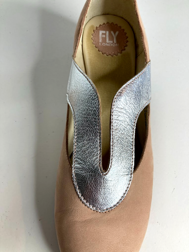 FLY London Beige/Pink Suede Leather Silver Slip on Shoes 1.75