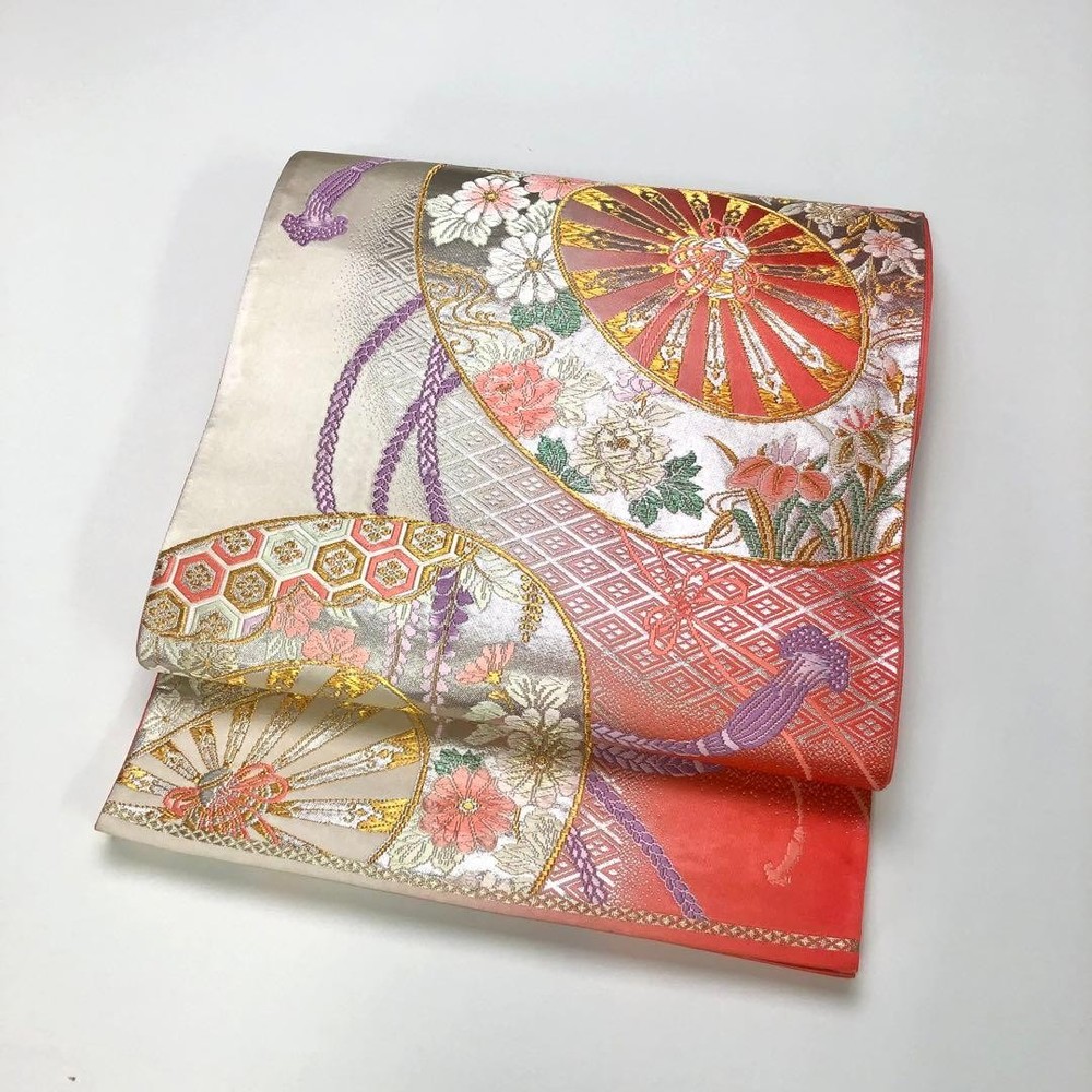 Fukuro Obi Furisode Flower Pattern 13.2ft x 12.2in Silk