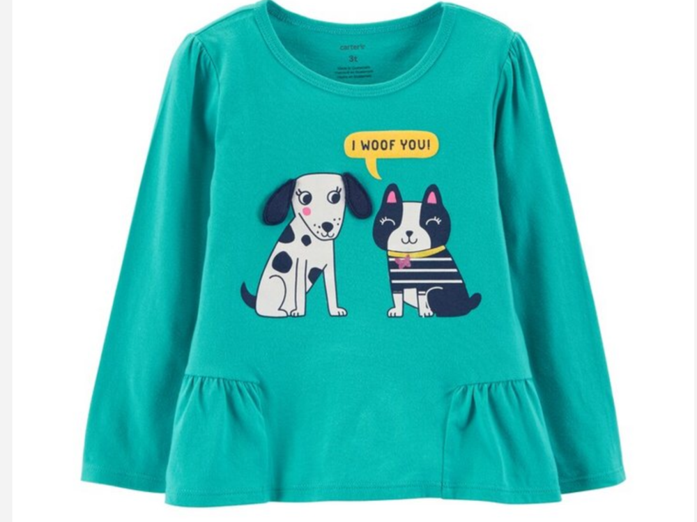 CARTER'S BABY GIRL GRAPHIC PEPLUM-HEM TEE in turquoise/green Age 12 months
