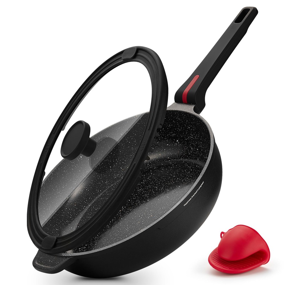 12-Inch Ceramic Nonstick Deep Fry Saute Pan with Lid – 4.5 Quart Skillet
