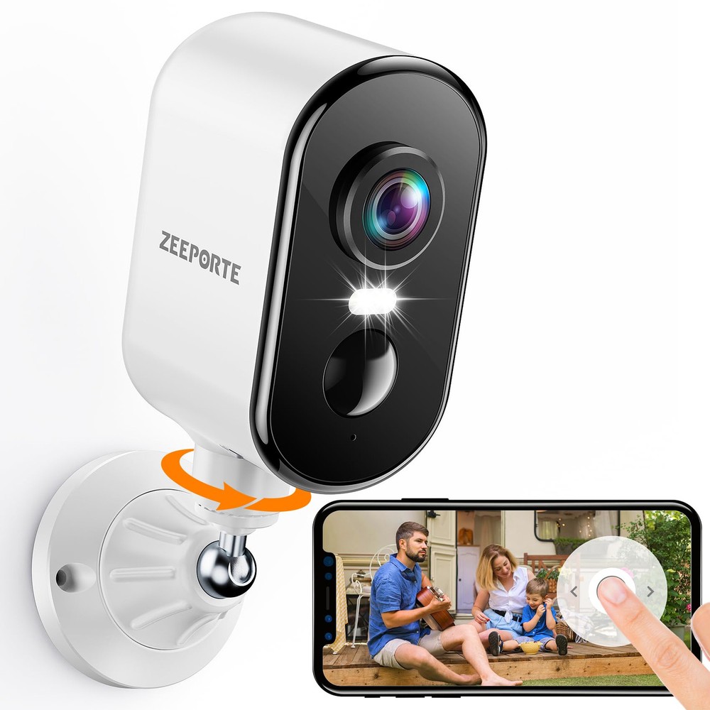 Security Cameras Wireless Outdoor, 2K Pan Rotating 300° Battery Powered WiFi ...