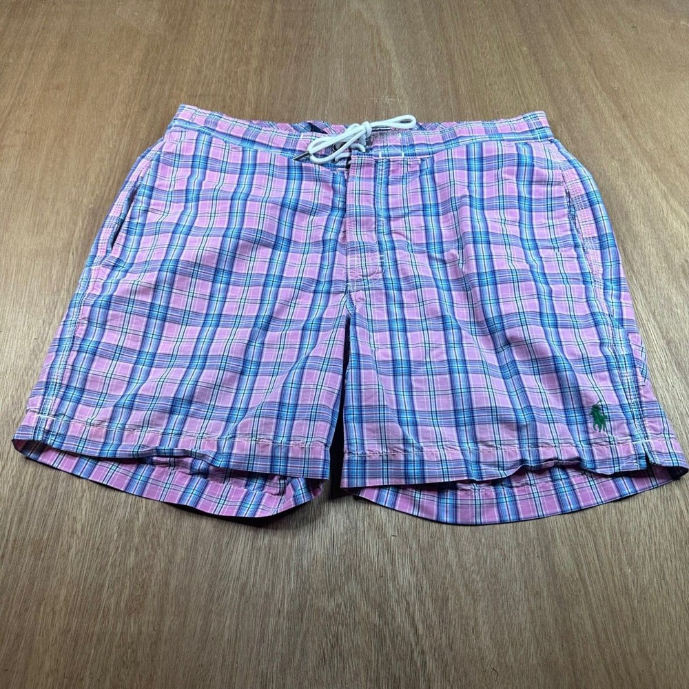 Polo Ralph Lauren Swim Trunks Pink Plaid Pony Logo Men’s S