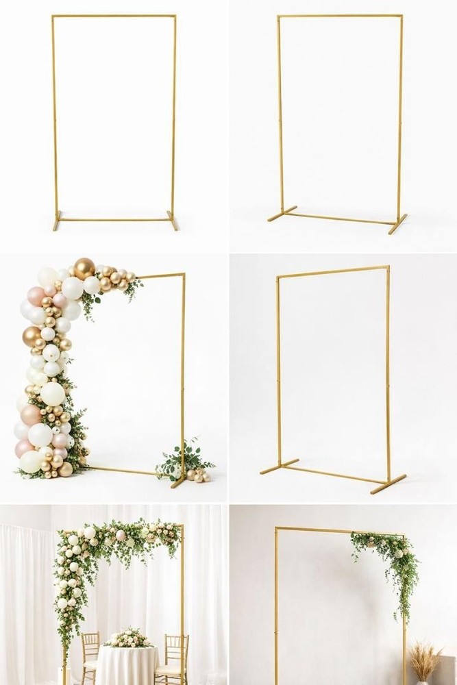 6.5FT Balloon Arch Stand – Gold Square Metal Backdrop for Wedding, Party Decor