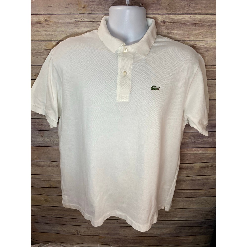 Mens Large LACOSTE 100% Cotton Short Sleeve Polo Shirt Classic Fit White