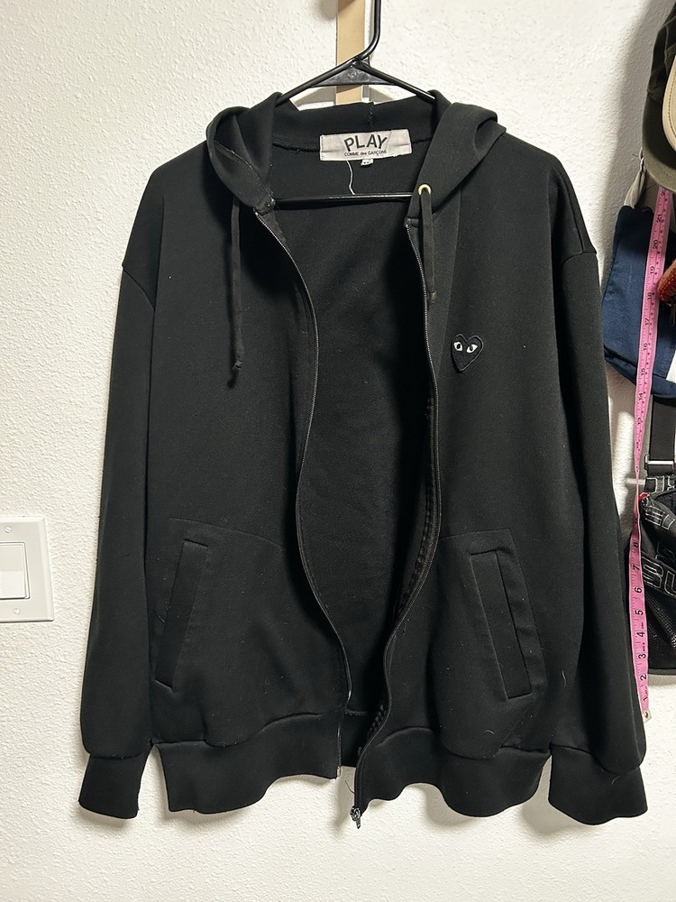 Comme des Garçons PLAY heart-motif black drawstring hoodie Size Xxl But Fits L
