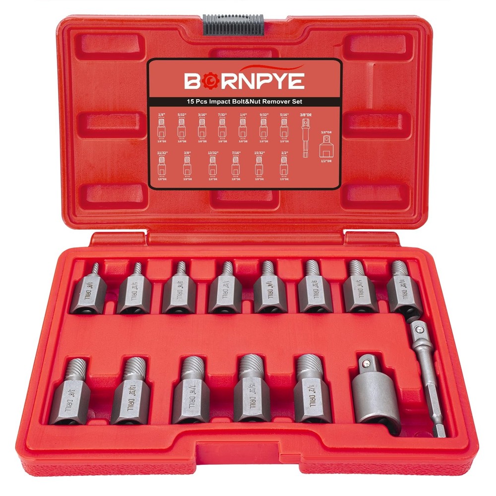 15-Piece Screw Extractor Set with 3/8