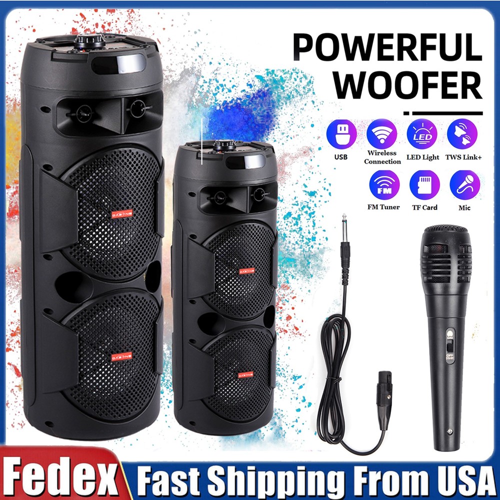 Portable Bluetooth Speaker with Subwoofer Heavy Bass Party System and Mic Support