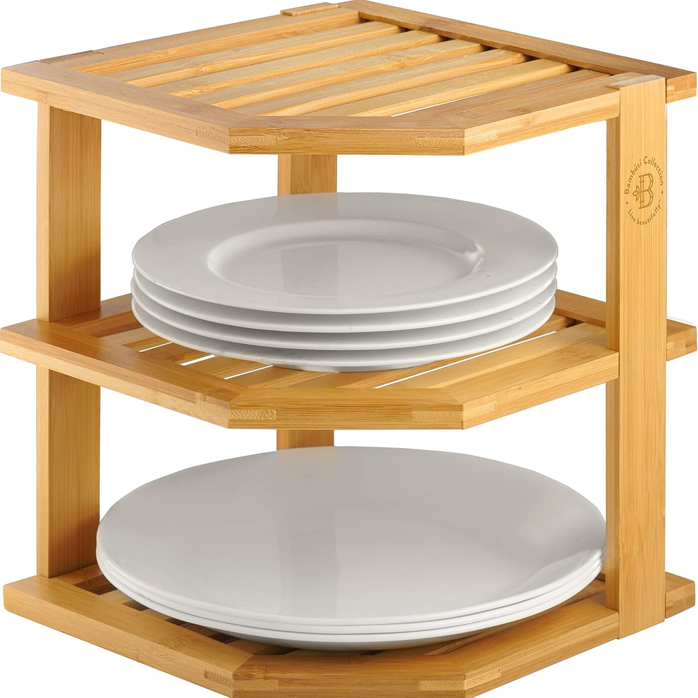 Cabinet Organizer Shelf - Bamboo Corner Rack for Kitchen Counter, Cabinet Space