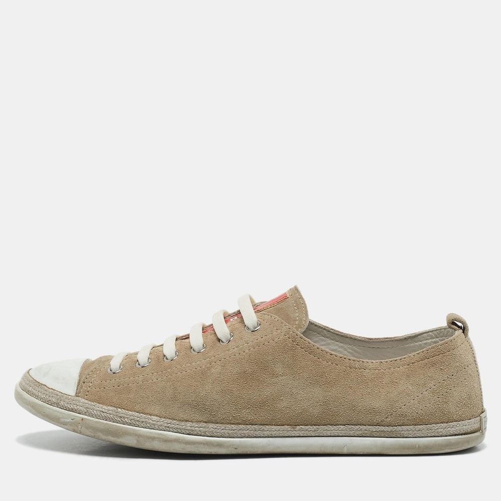 Prada Grey Suede Cap Toe Lace Up Sneakers Size 39