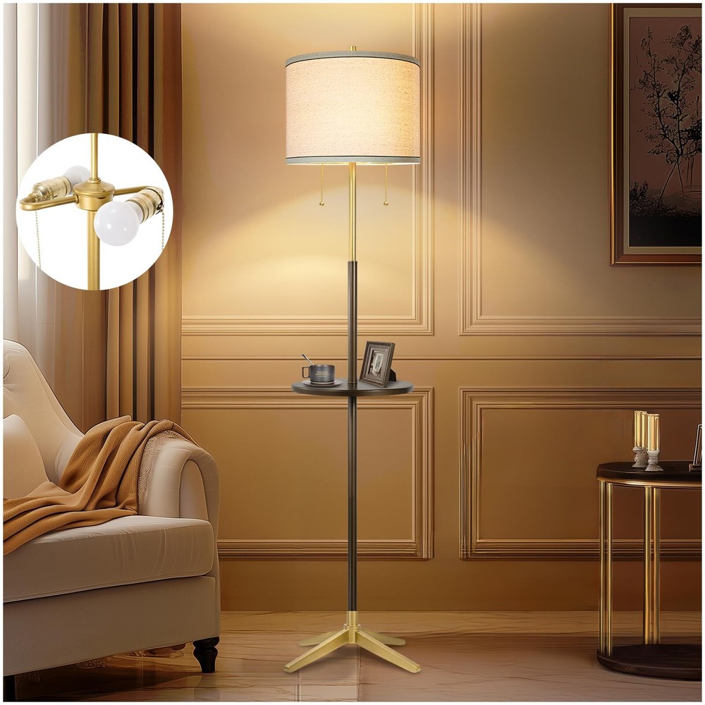 Farmhouse Country Cottage Floor Lamp with Metal Tray for Living Room,S Cluste...