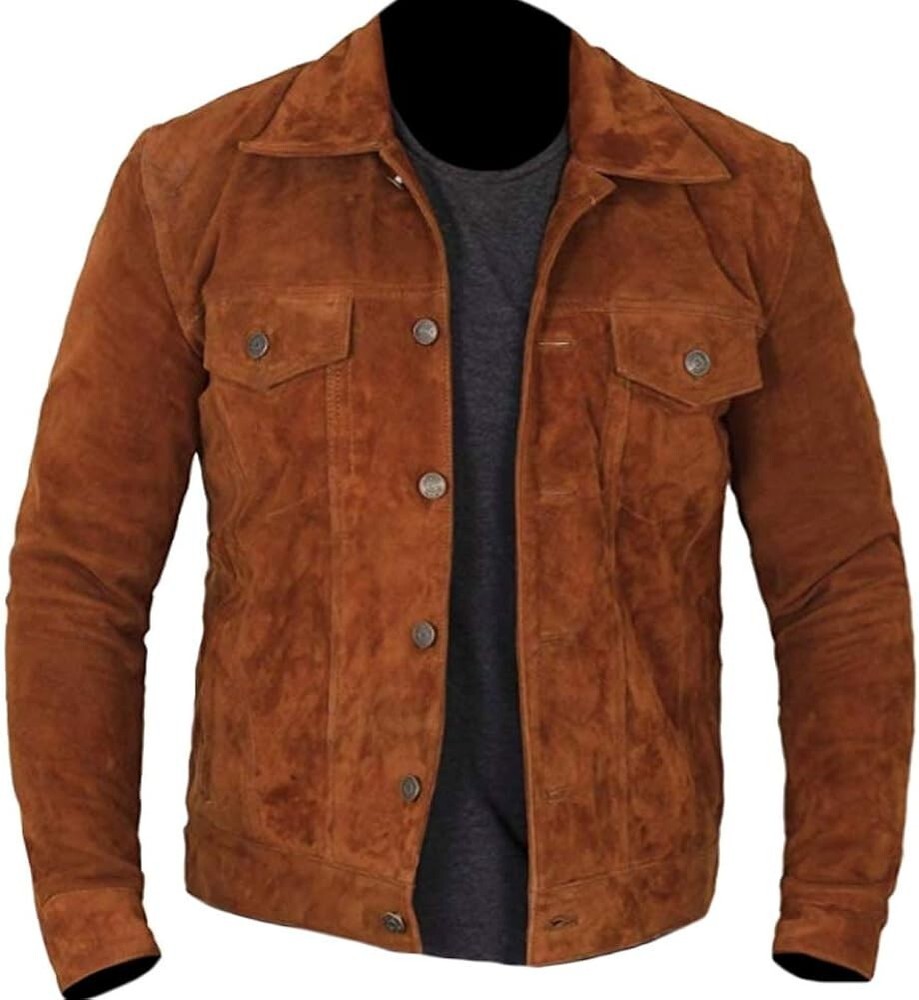 Men Lambskin Soft Brown Suede Leather Jacket Western Cowboy Stylish Shirt MTJ10d