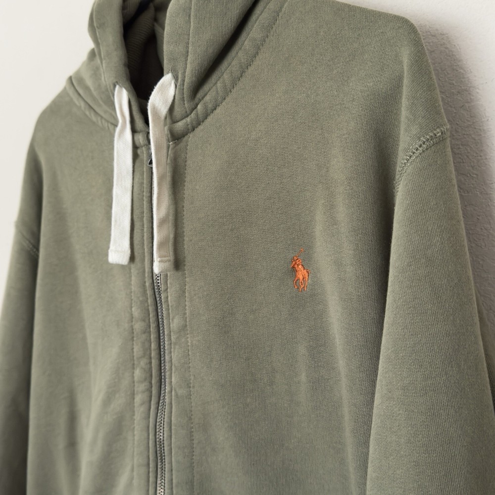 Polo Ralph Lauren Full Zip Up Hoodie Men 2XL Green Sweater Pockets Drawstring