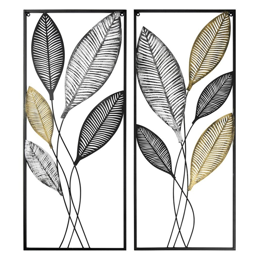Metal Wall Decor Set of 2, Leaf Art Wall Hanging Home Decor with Frame, Tree ...
