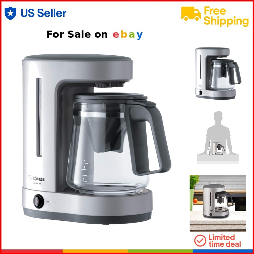 Drip Coffee Maker Silver 5-Cup Capacity Charcoal Filter Keep-Warm Small