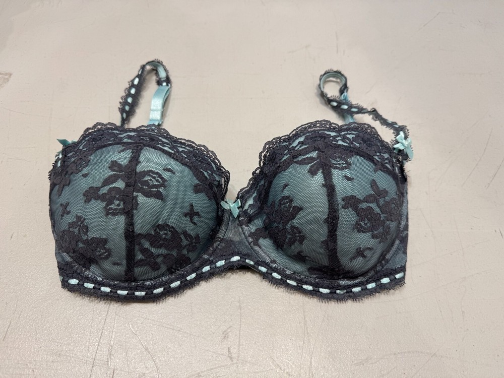Topshop Bra Underwired Padded Lace Covered Bra Size 34DD Green