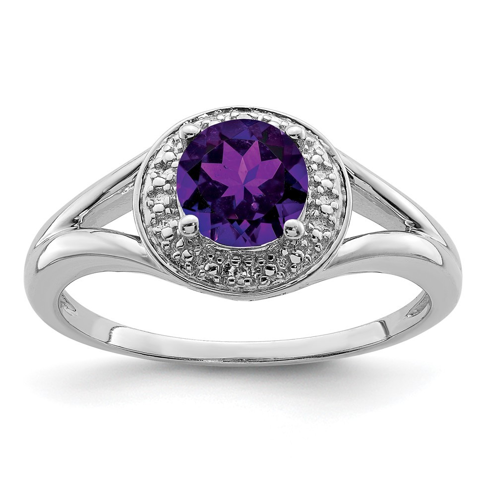Sterling Silver Rhodium-plated Diamond & Amethyst Ring Size 6 for Women 2.59gm