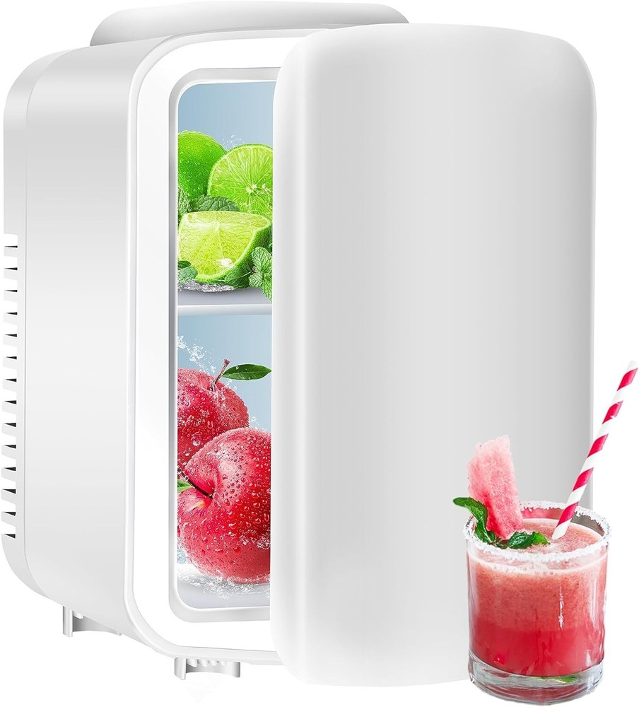 Portable Mini Fridge, 4L/6 Can Cooler and Warmer Compact Refrigerator, White