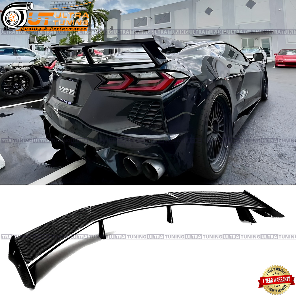 For Chevrolet Corvette C8 2020-2026 Carbon Fiber Look Rear High Wing Spoiler